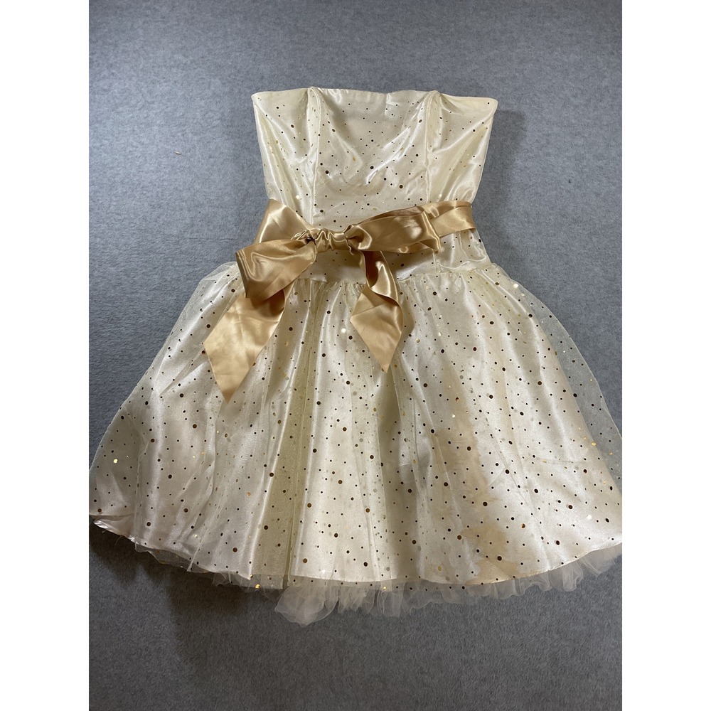 Vintage Jessica McClintock Gunne Sax Strapless Gold Polka Dot Prom Dress 5